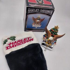 Harley Davidson Xmas Stocking & Holder Vtg Motorcycle Screaming Eagle 90s  Tree